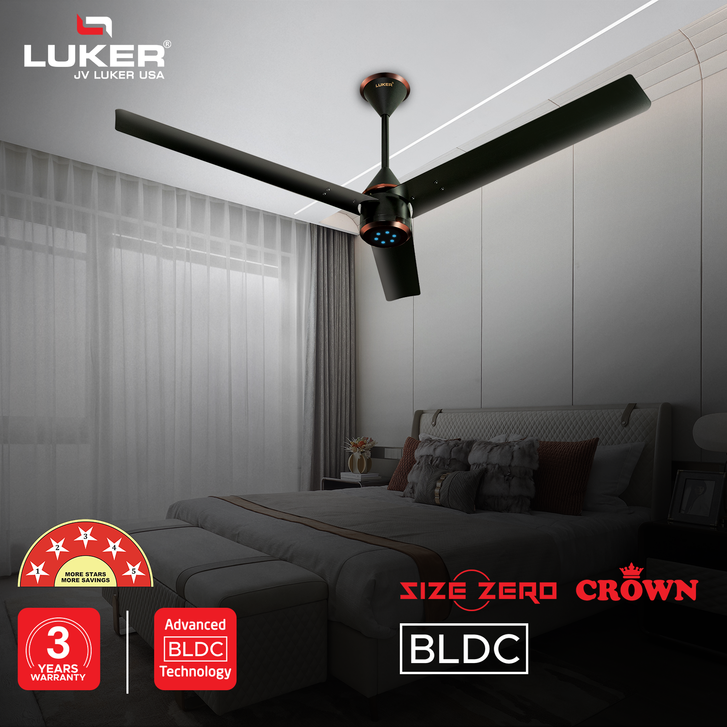 Size Zero Crown BLDC Fan with IR Remote | 3-Year Warranty | 1200 mm | White White White Chrome Finish