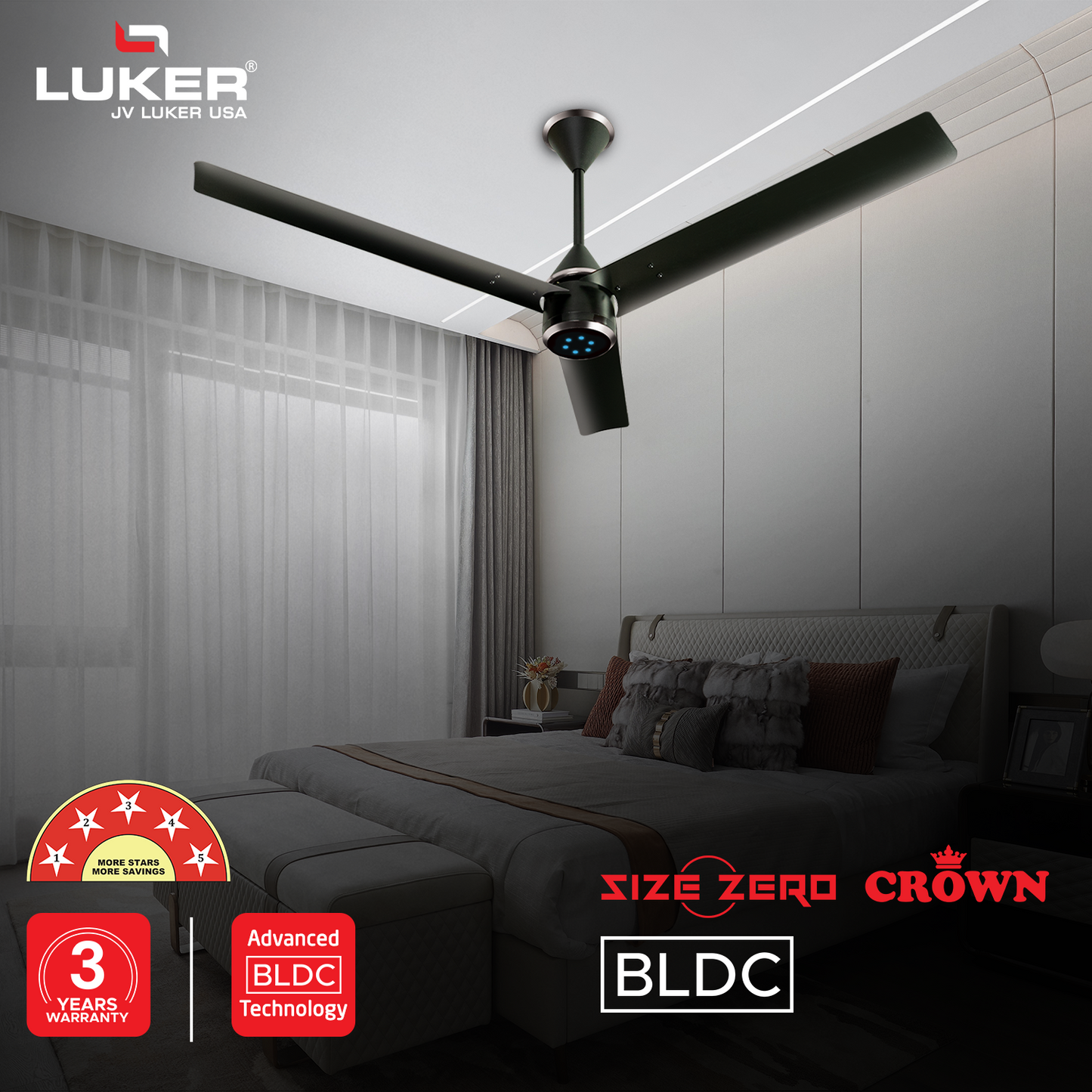Size Zero Crown BLDC Fan with IR Remote | 3-Year Warranty | 1200 mm | White White White Chrome Finish