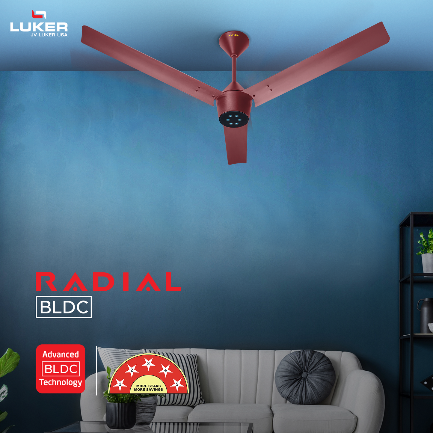 Radial BLDC Ceiling Fan with IR Remote | 3-Year Warranty | 1200 mm