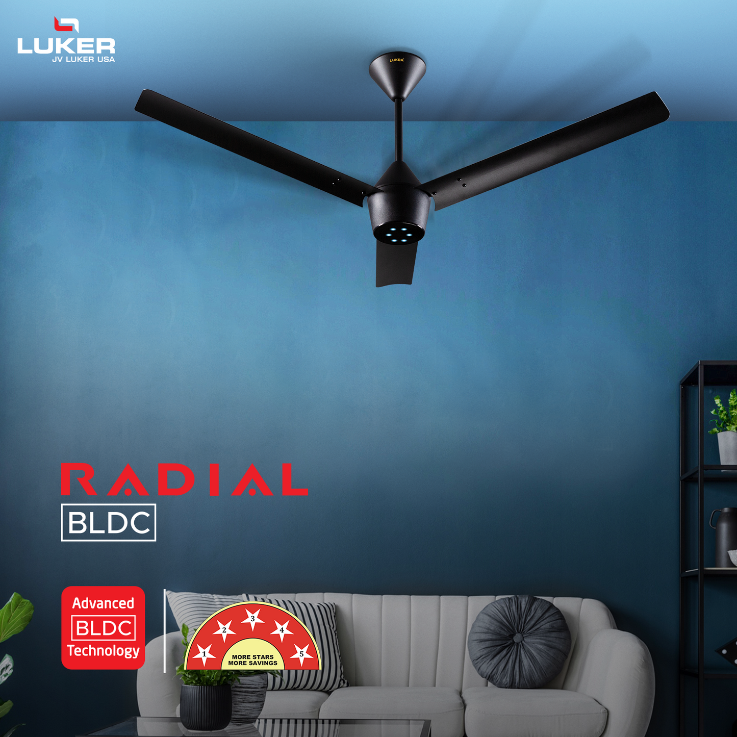 Radial BLDC Ceiling Fan with IR Remote | 3-Year Warranty | 1200 mm