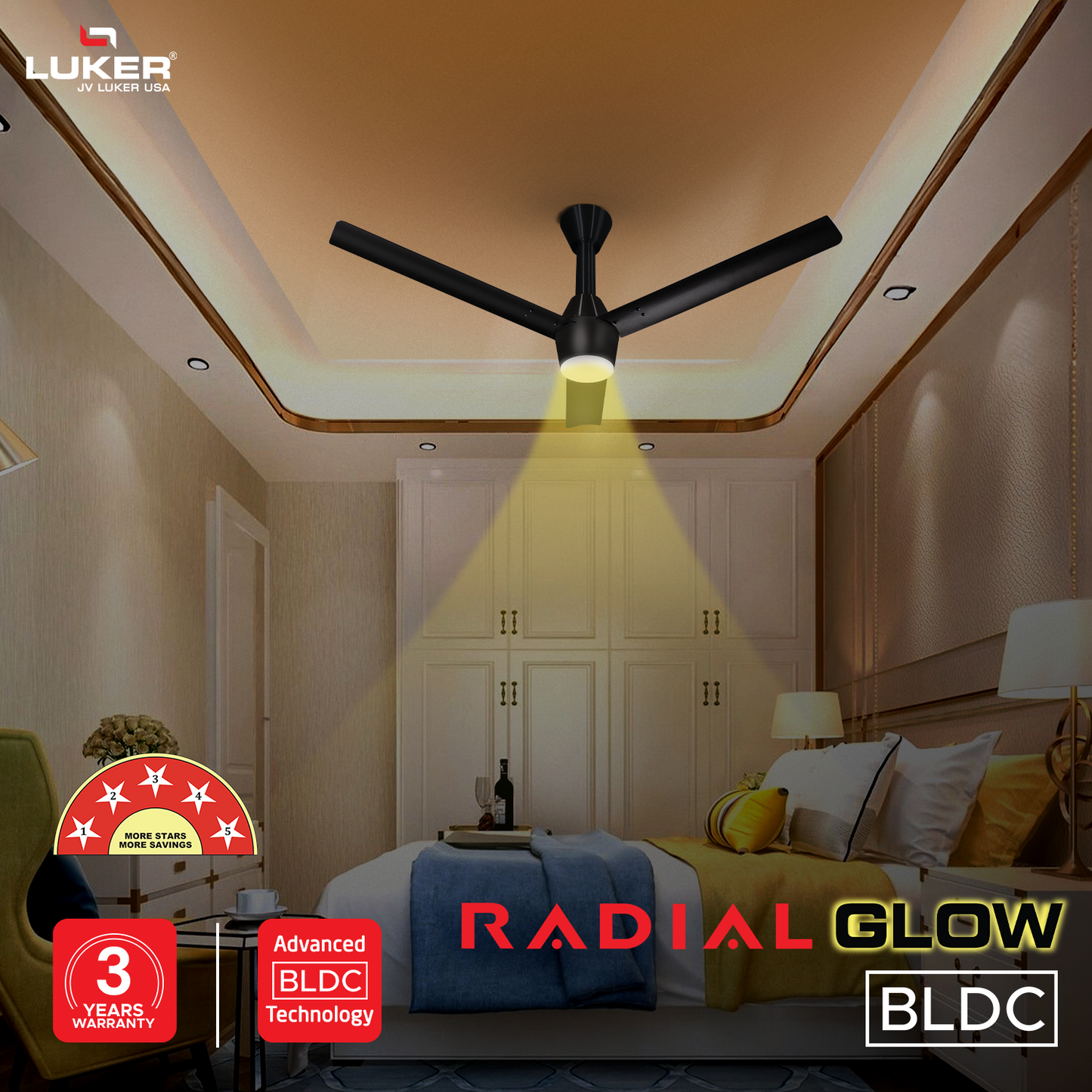 Radial Glow BLDC Ceiling Fan with 3 Mode Underlight | IR Remote | 3-Year Warranty | 1200 mm