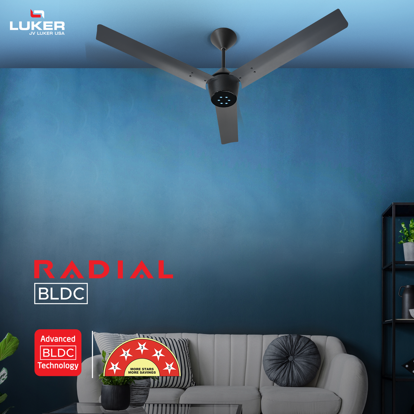 Radial BLDC Ceiling Fan with IR Remote | 3-Year Warranty | 1200 mm