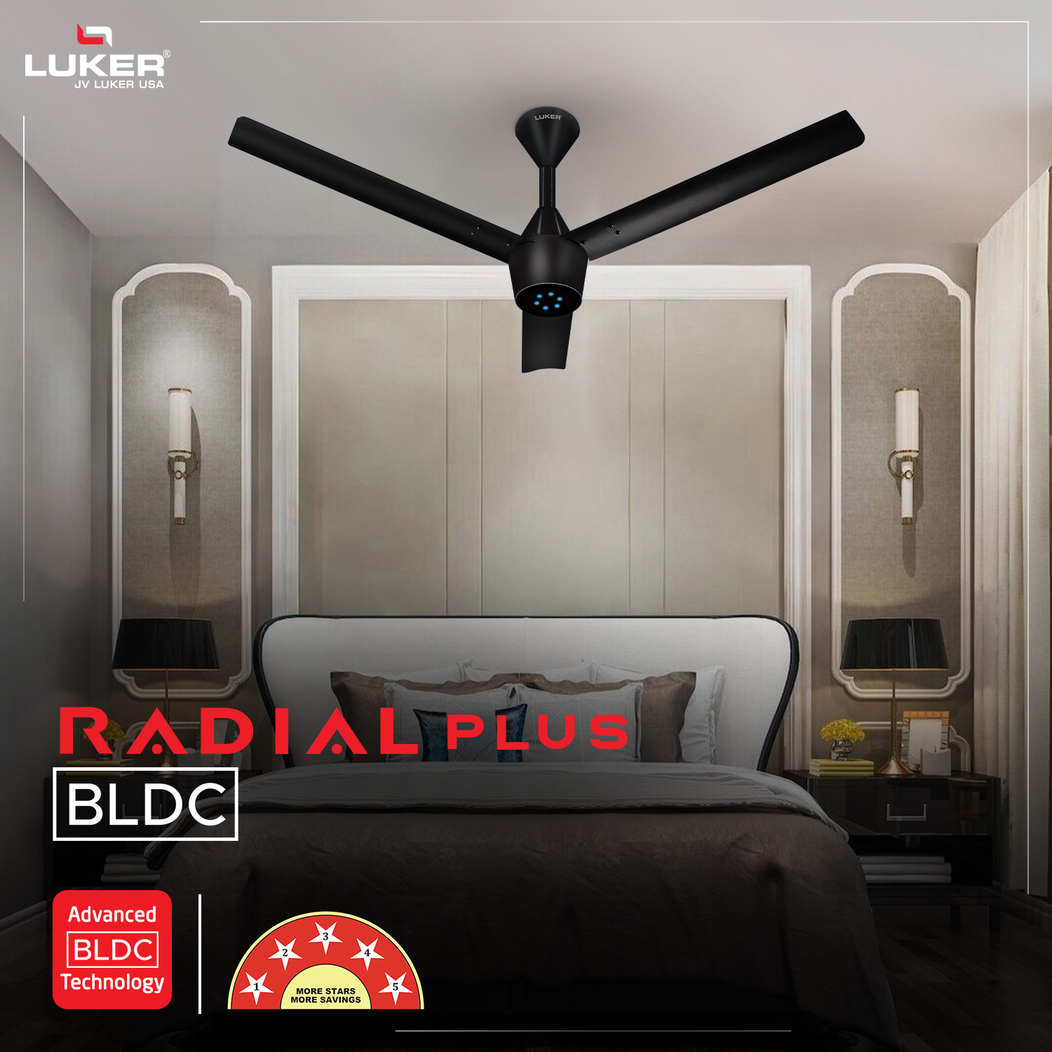 Radial Plus BLDC Ceiling Fan with IR Remote | 3-Year Warranty | 1200 mm
