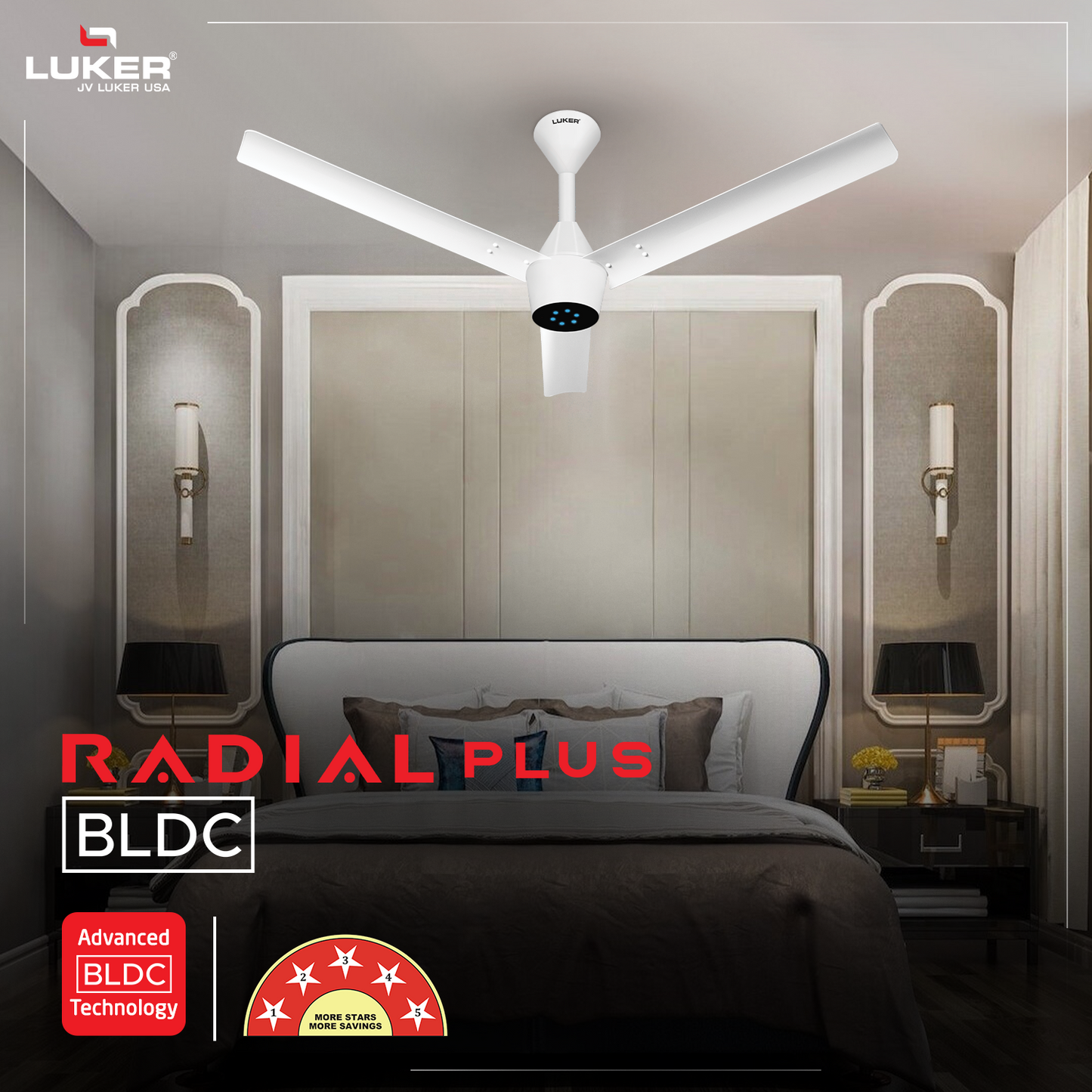 Radial Plus BLDC Ceiling Fan with IR Remote | 3-Year Warranty | 1200 mm