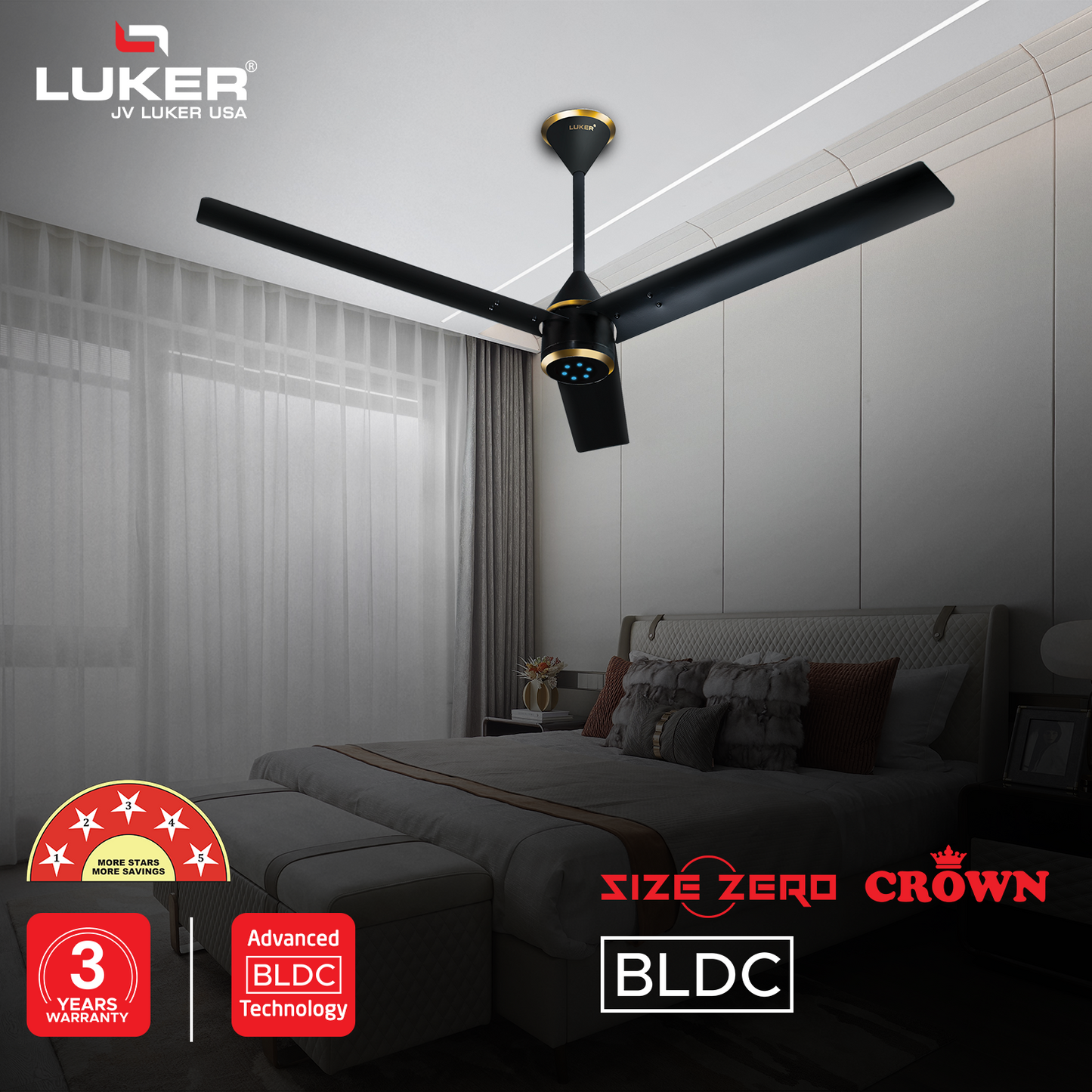 Size Zero Crown BLDC Fan with IR Remote | 3-Year Warranty | 1200 mm | White White White Chrome Finish