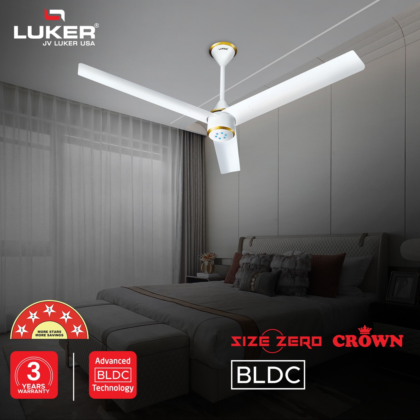 Size Zero Crown BLDC Fan with IR Remote | 3-Year Warranty | 1200 mm | White White White Chrome Finish