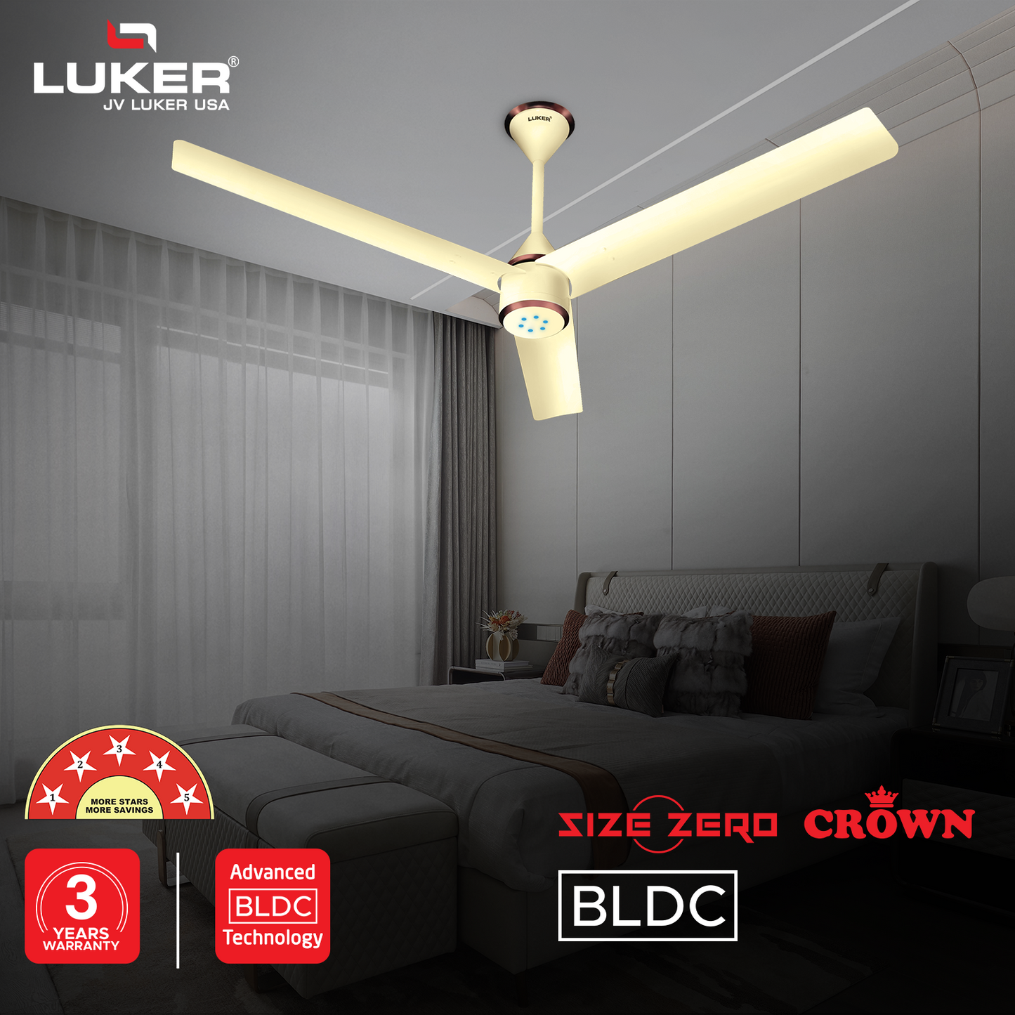 Size Zero Crown BLDC Fan with IR Remote | 3-Year Warranty | 1200 mm | White White White Chrome Finish