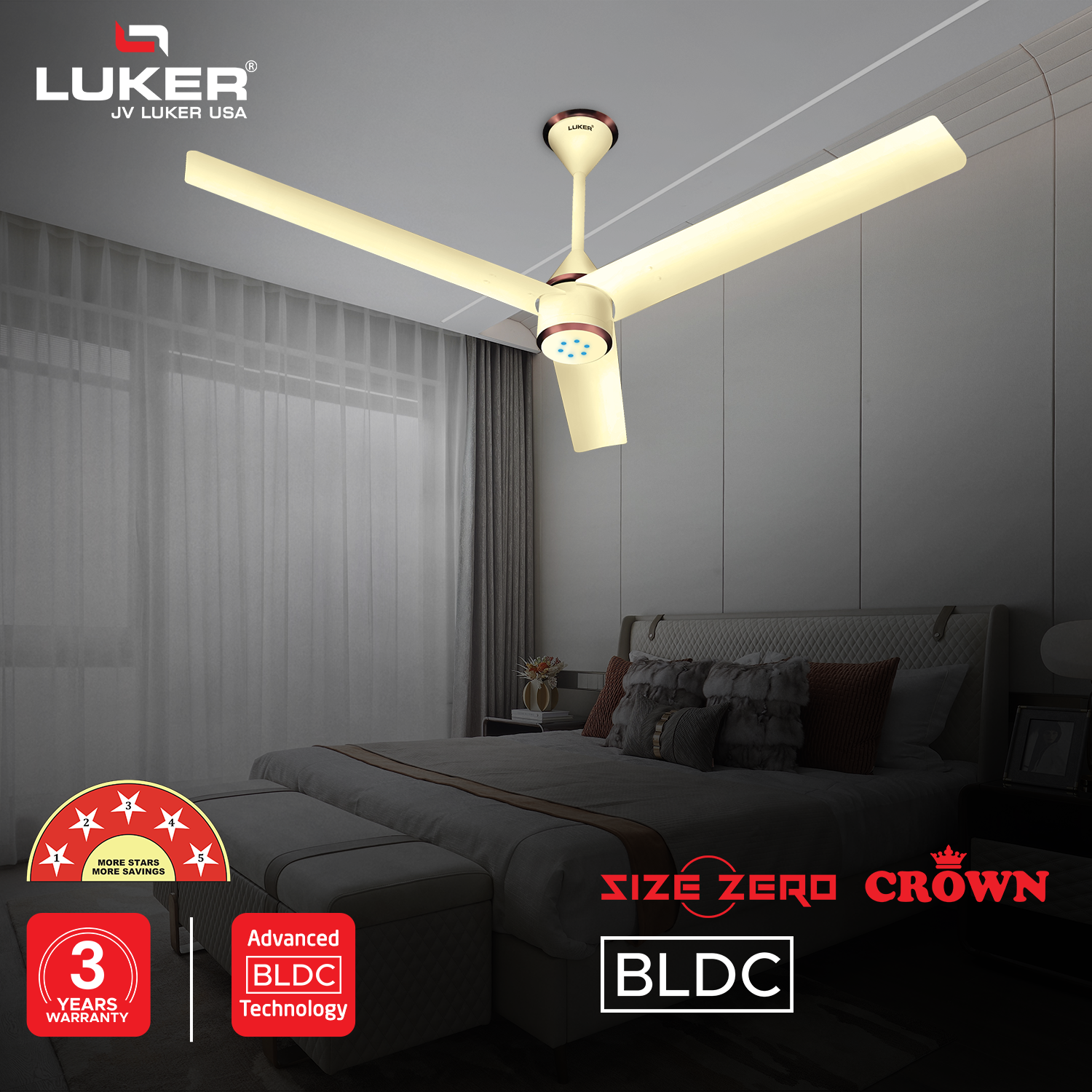 Size Zero Crown BLDC Fan with IR Remote | 3-Year Warranty | 1200 mm | White White White Chrome Finish