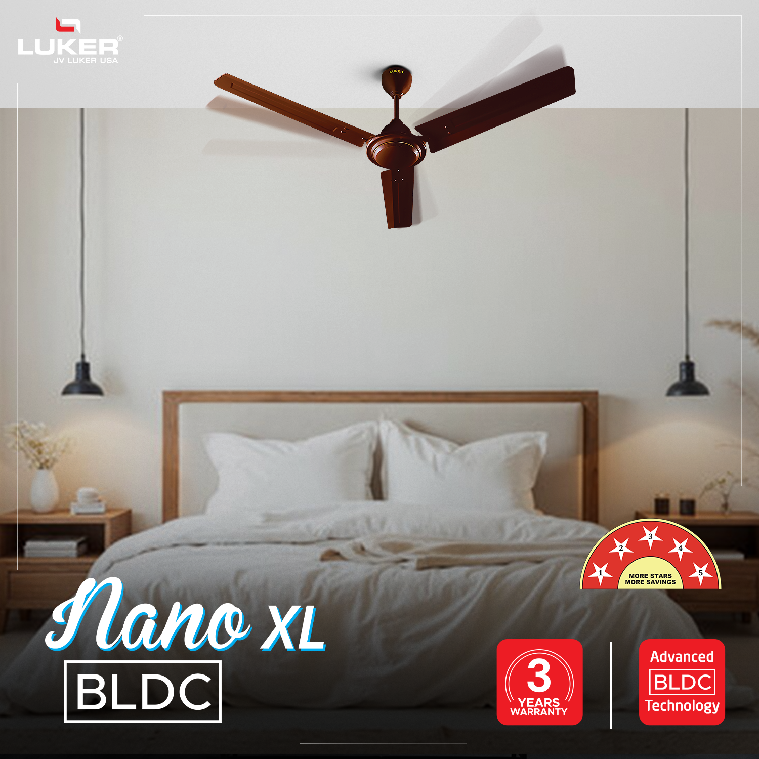 Nano XL Standard Ceiling Fan with Regulator | 2-Year Warranty | 1200 mm