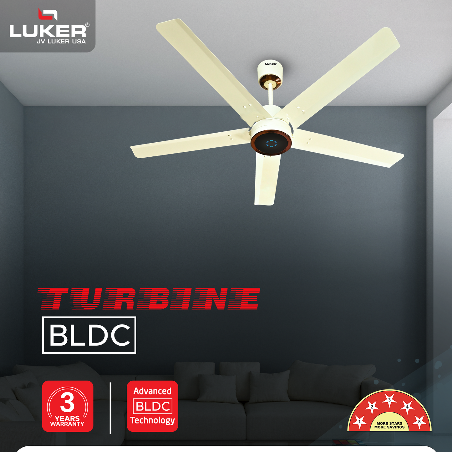 Turbine BLDC Fan with IR Remote | 3-Year Warranty | 1200 mm | White Finish