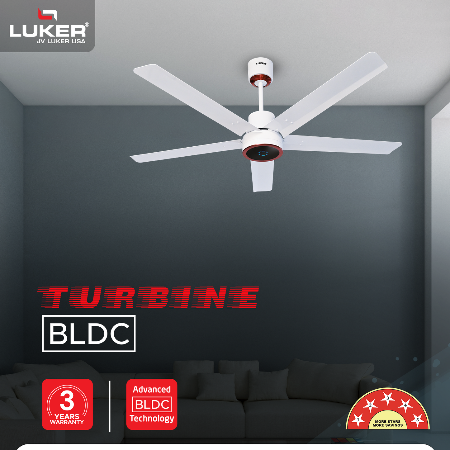 Turbine BLDC Fan with IR Remote | 3-Year Warranty | 1200 mm | White Finish