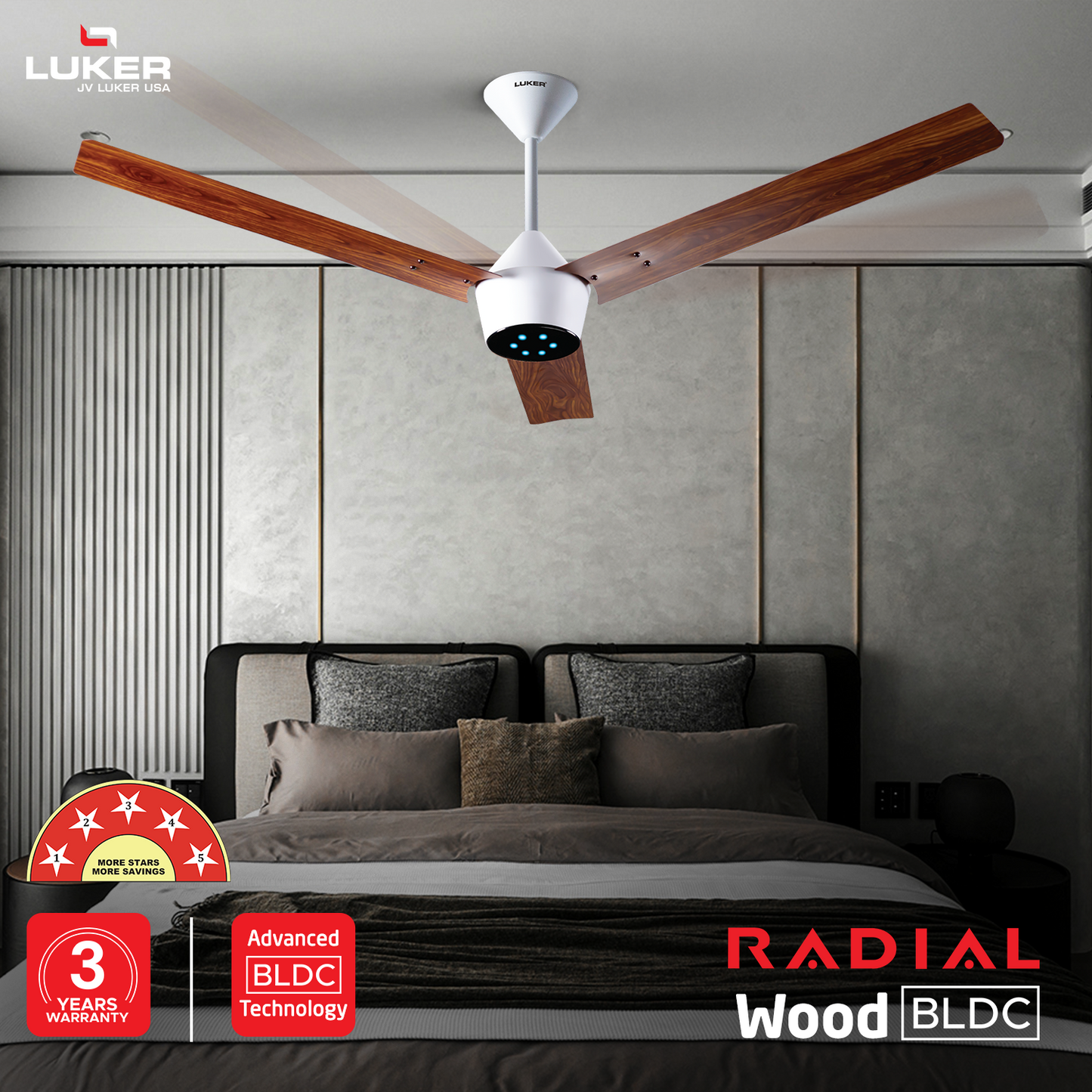 Radial Wood BLDC Ceiling Fan with IR Remote | 3-Year Warranty | 1200 mm
