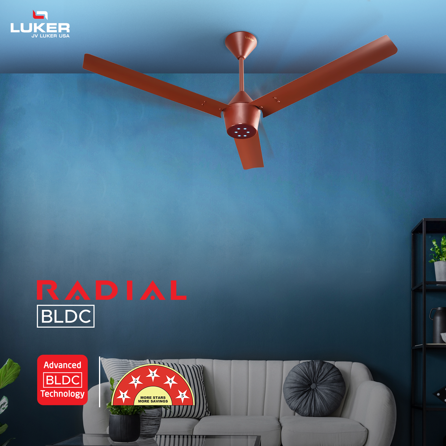 Radial BLDC Ceiling Fan with IR Remote | 3-Year Warranty | 1200 mm