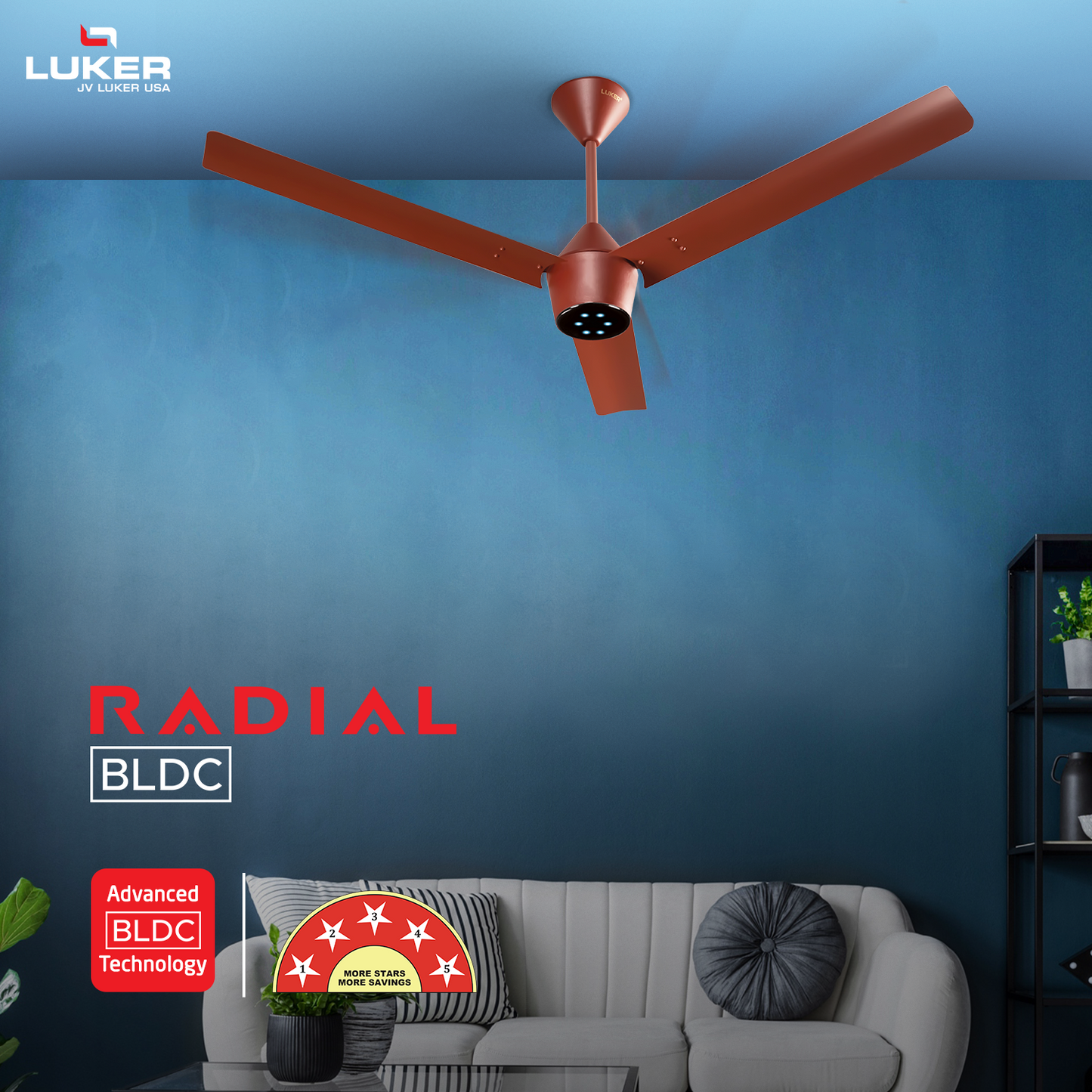 Radial BLDC Ceiling Fan with IR Remote | 3-Year Warranty | 1200 mm