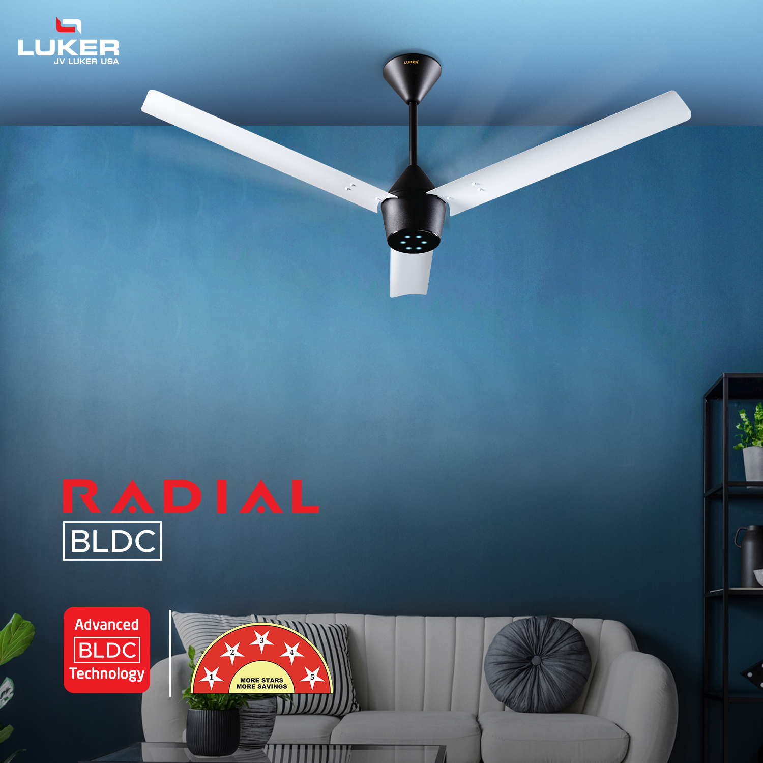 Radial BLDC Ceiling Fan with IR Remote | 3-Year Warranty | 1200 mm
