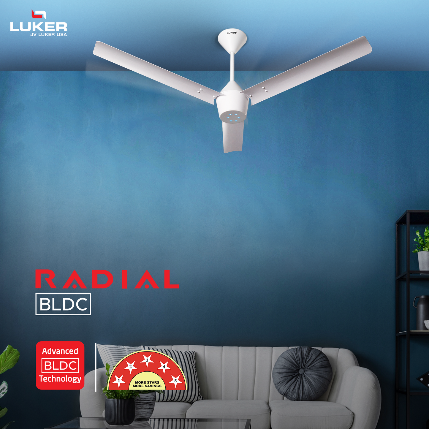 Radial BLDC Ceiling Fan with IR Remote | 3-Year Warranty | 1200 mm