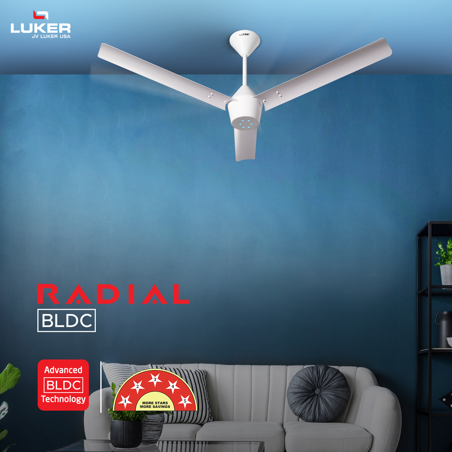 Radial BLDC Ceiling Fan with IR Remote | 3-Year Warranty | 1200 mm