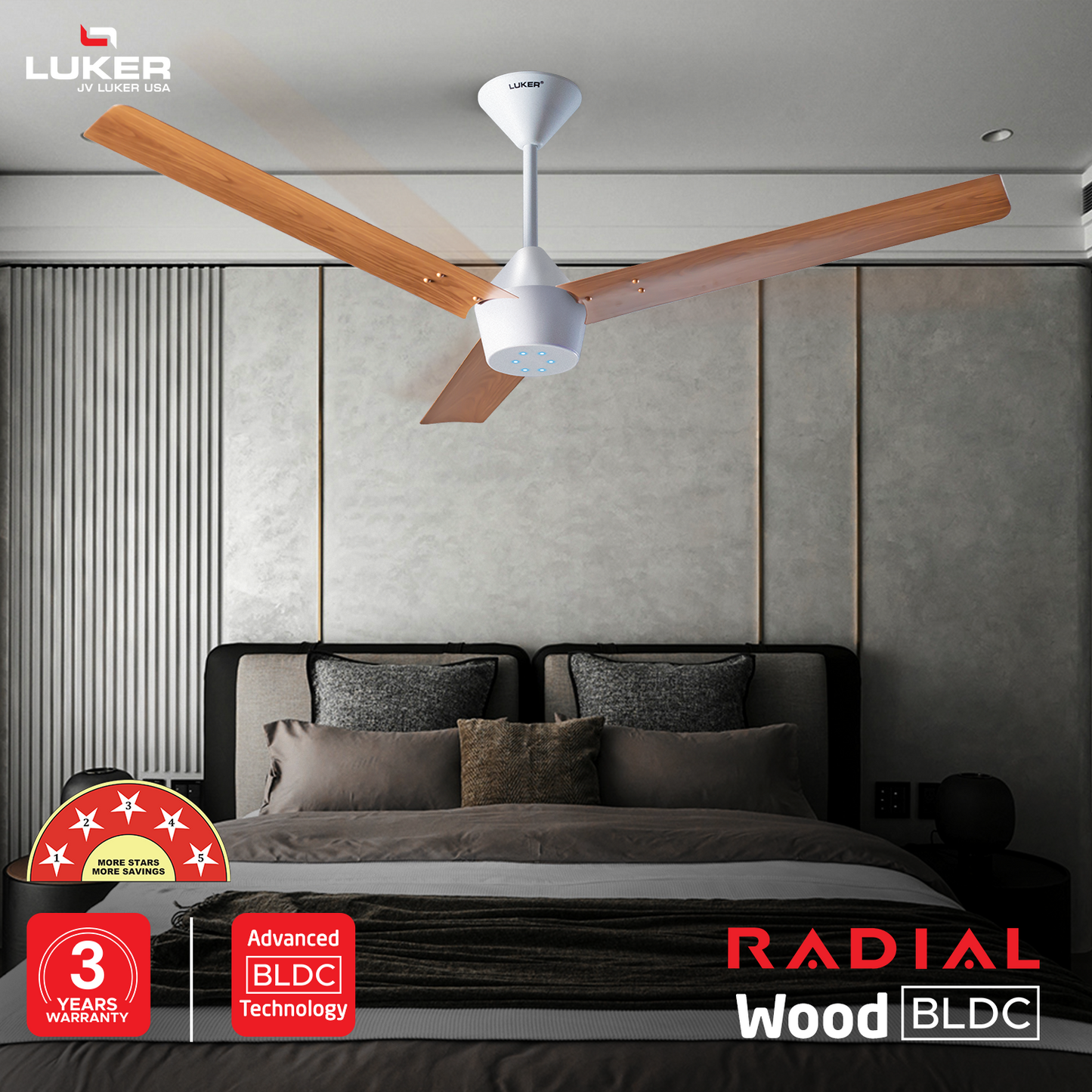 Radial Wood BLDC Ceiling Fan with IR Remote | 3-Year Warranty | 1200 mm
