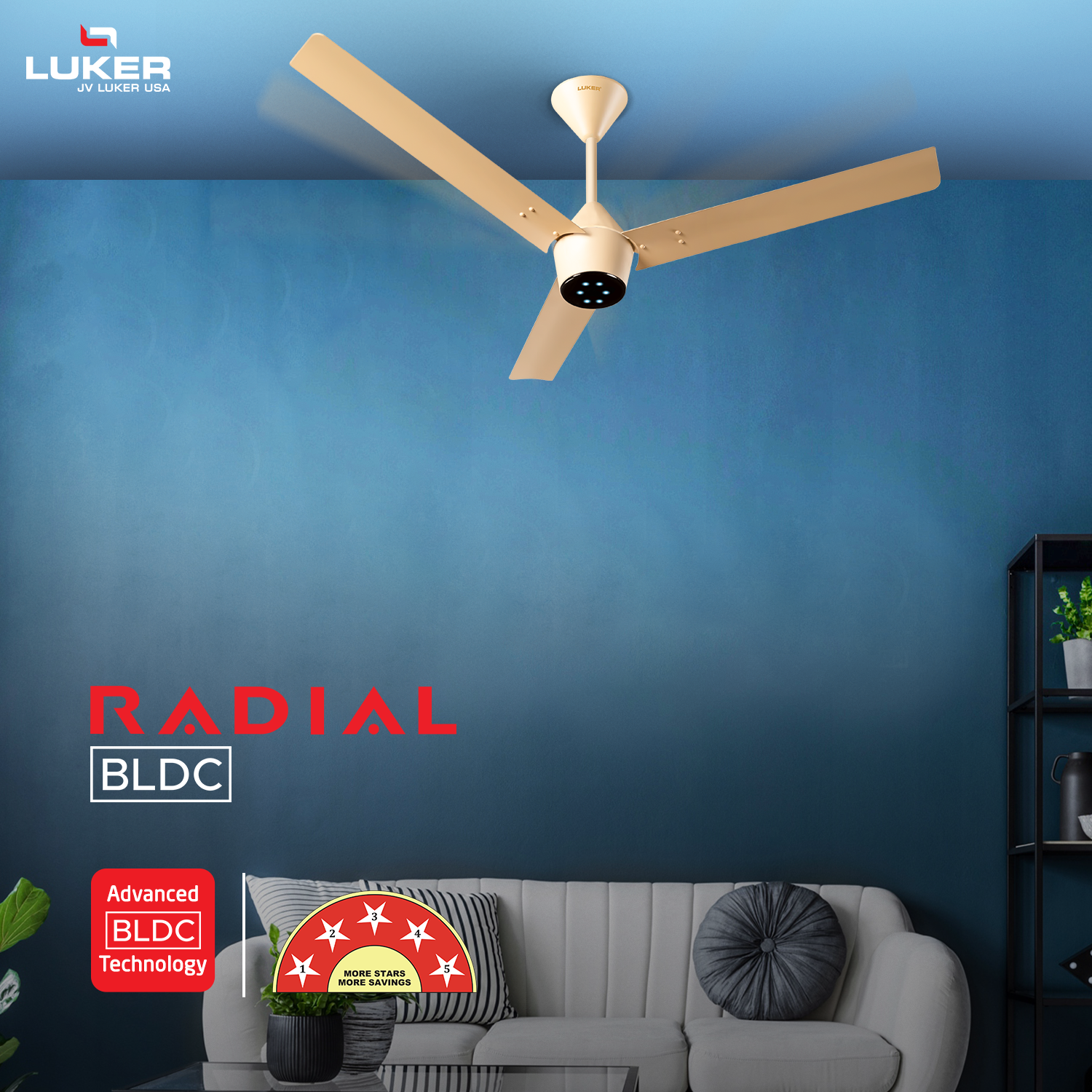 Radial BLDC Ceiling Fan with IR Remote | 3-Year Warranty | 1200 mm