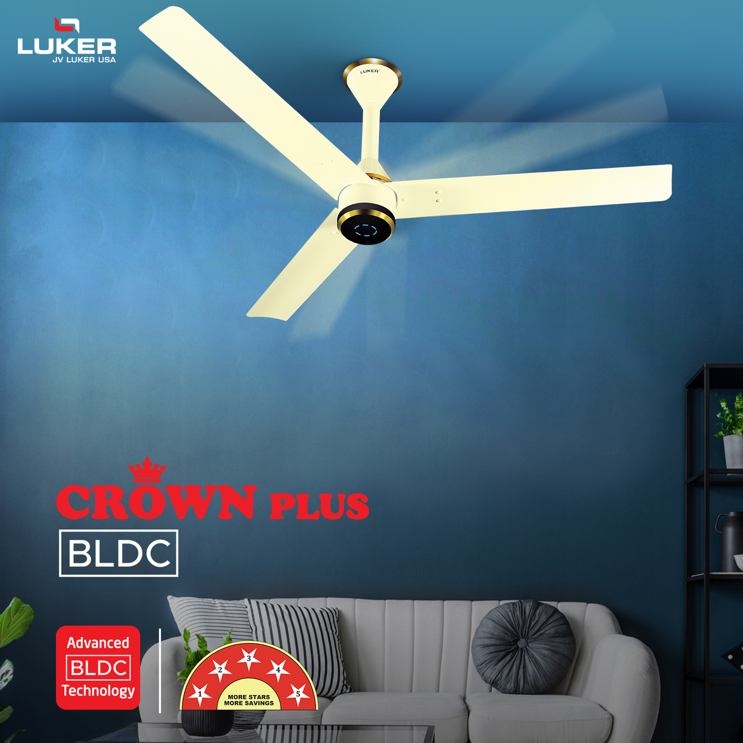 Size Zero Crown Plus BLDC Fan with IR Remote | 3-Year Warranty | 1200 mm | White White Black Copper Finish