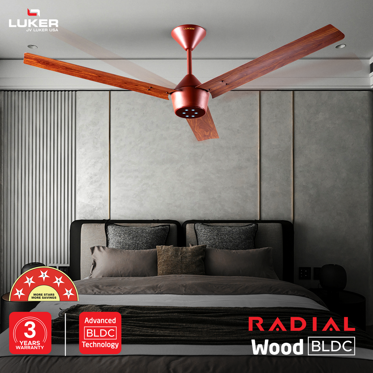 Radial Wood BLDC Ceiling Fan with IR Remote | 3-Year Warranty | 1200 mm