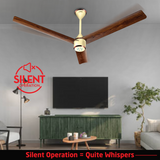 Size Zero Crown Wood BLDC Fan with IR Remote | 3-Year Warranty | 1200 mm | White Teakwood White Copper Finish