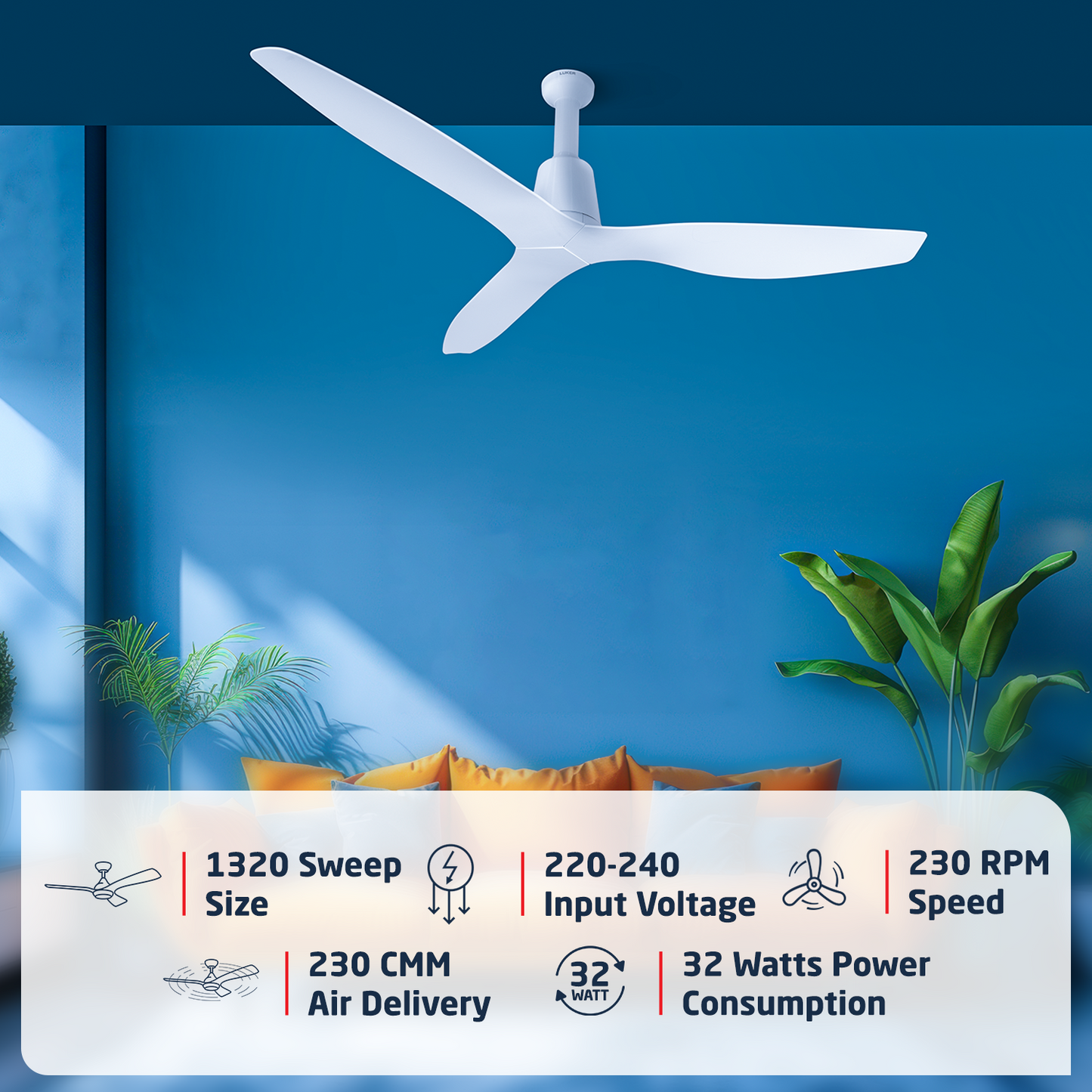 Florence BLDC Fan with RF Remote | 3-Year Warranty | 1320 mm | ABS Blades