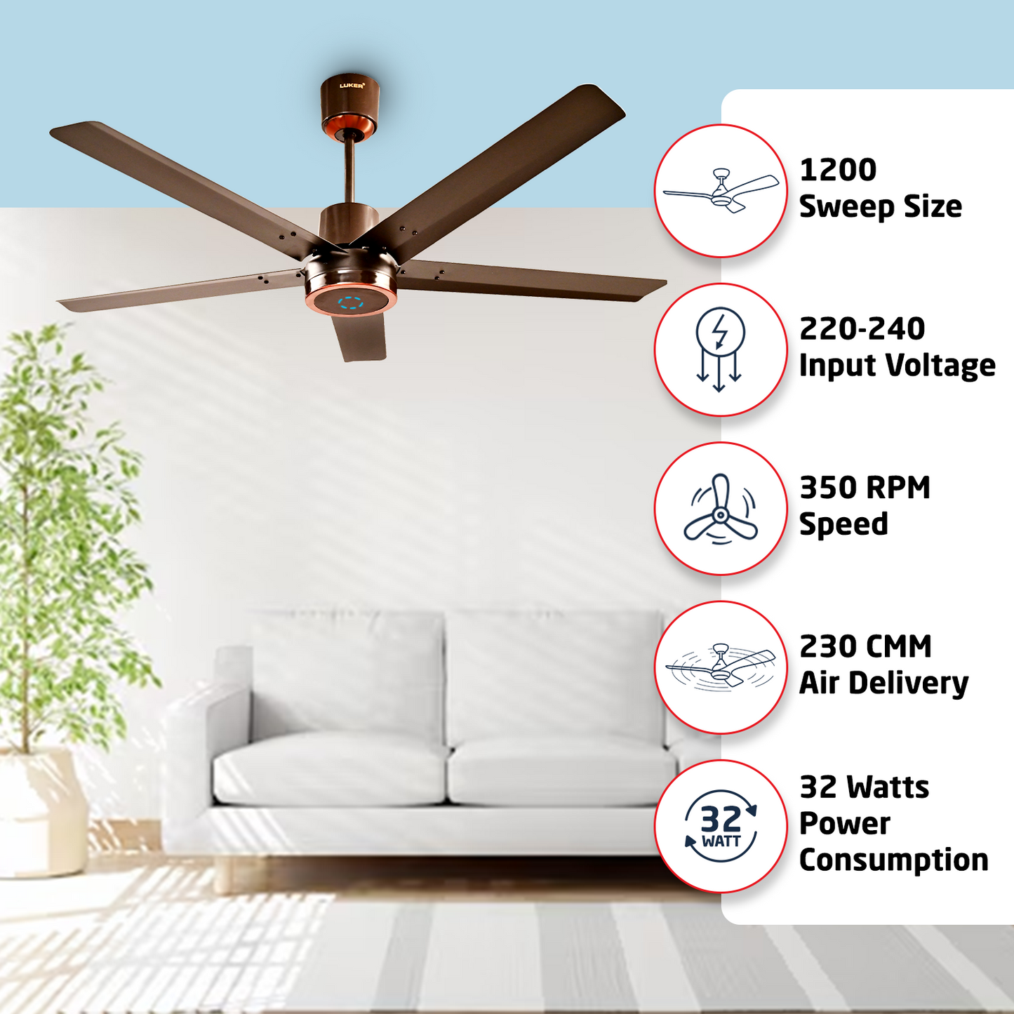 Turbine BLDC Fan with IR Remote | 3-Year Warranty | 1200 mm | White Finish