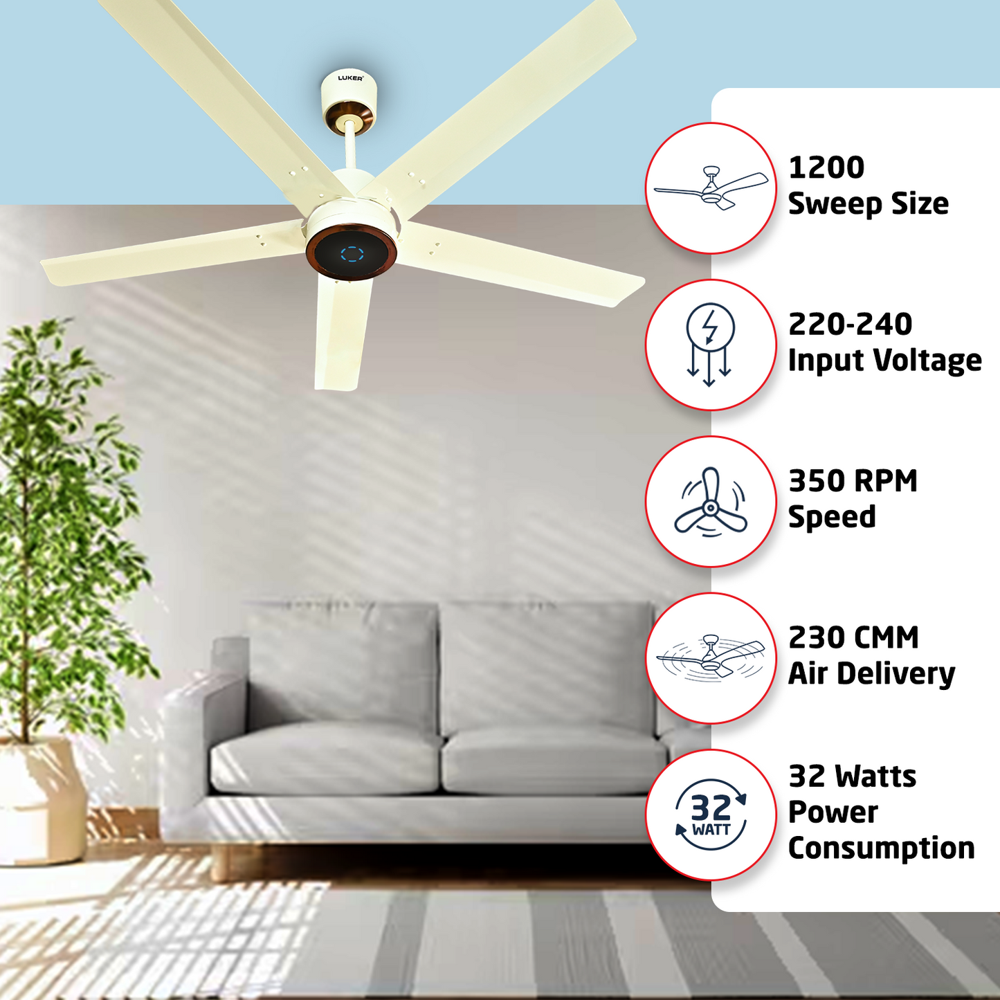 Turbine BLDC Fan with IR Remote | 3-Year Warranty | 1200 mm | White Finish