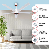 Turbine BLDC Fan with IR Remote | 3-Year Warranty | 1200 mm | White Finish