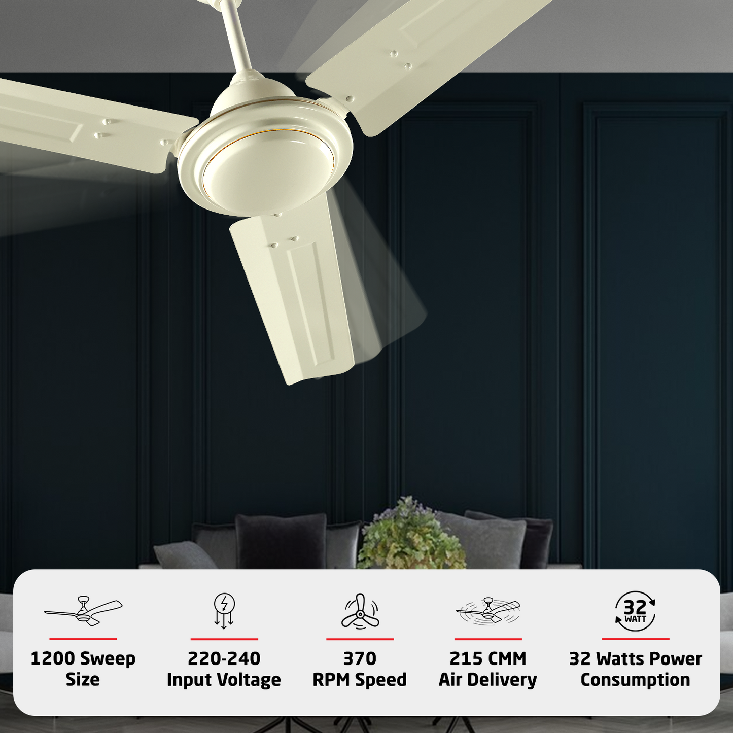 Nano XL Standard Ceiling Fan with Regulator | 2-Year Warranty | 1200 mm