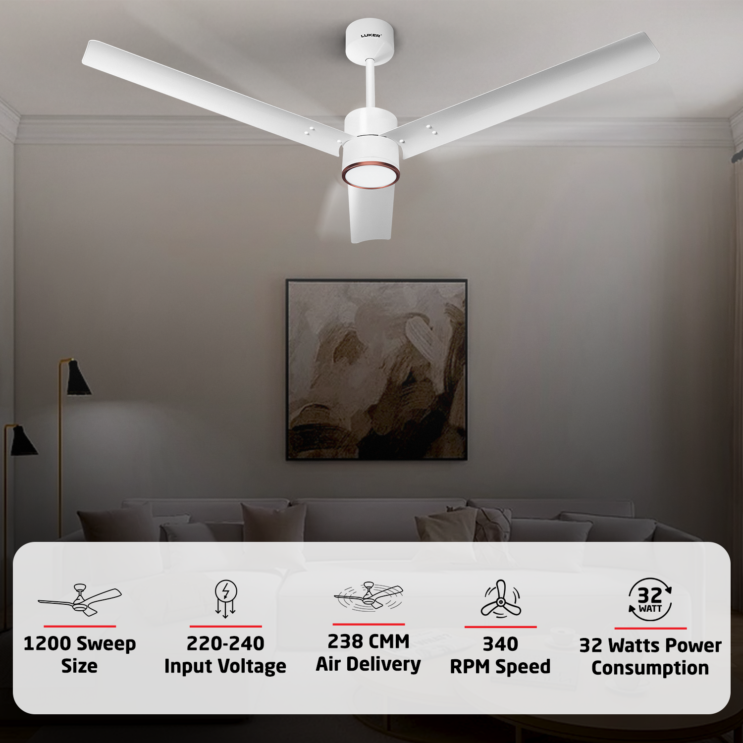 Size Zero Crown Glow BLDC Ceiling Fan with 3 Mode Underlight | IR Remote | 3-Year Warranty | 1200 mm | White White Copper Finish