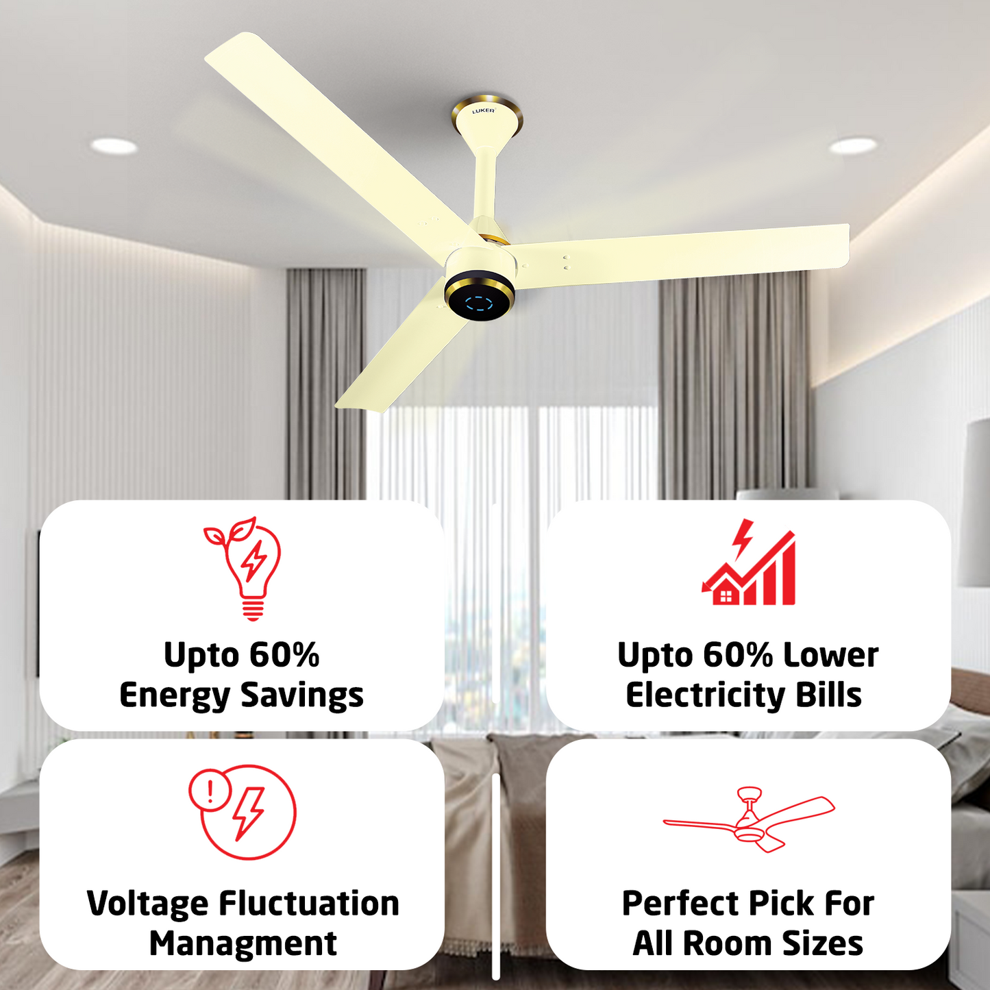 Size Zero Crown Plus BLDC Fan with IR Remote | 3-Year Warranty | 1200 mm | White White Black Copper Finish