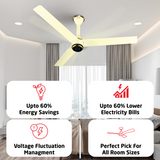 Size Zero Crown Plus BLDC Fan with IR Remote | 3-Year Warranty | 1200 mm | White White Black Copper Finish