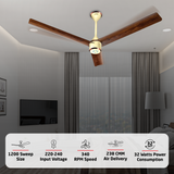 Size Zero Crown Wood BLDC Fan with IR Remote | 3-Year Warranty | 1200 mm | White Teakwood White Copper Finish