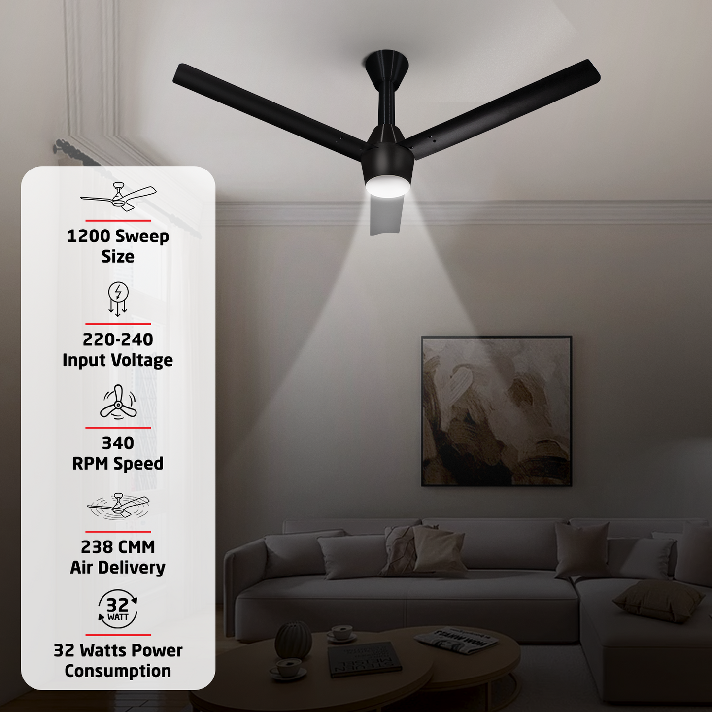 Radial Glow BLDC Ceiling Fan with 3 Mode Underlight | IR Remote | 3-Year Warranty | 1200 mm