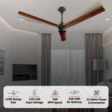 Size Zero Crown Wood BLDC Fan with IR Remote | 3-Year Warranty | 1200 mm | White Teakwood White Copper Finish