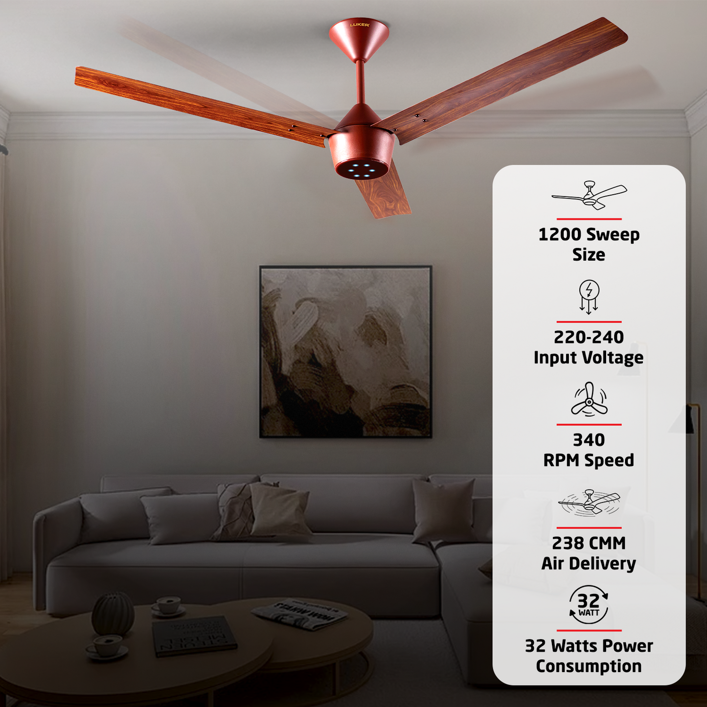 Radial Wood BLDC Ceiling Fan with IR Remote | 3-Year Warranty | 1200 mm