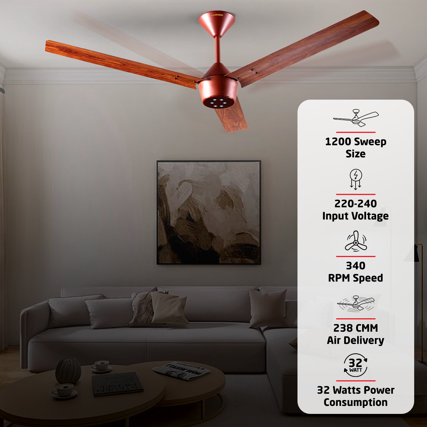 Radial Wood BLDC Ceiling Fan with IR Remote | 3-Year Warranty | 1200 mm