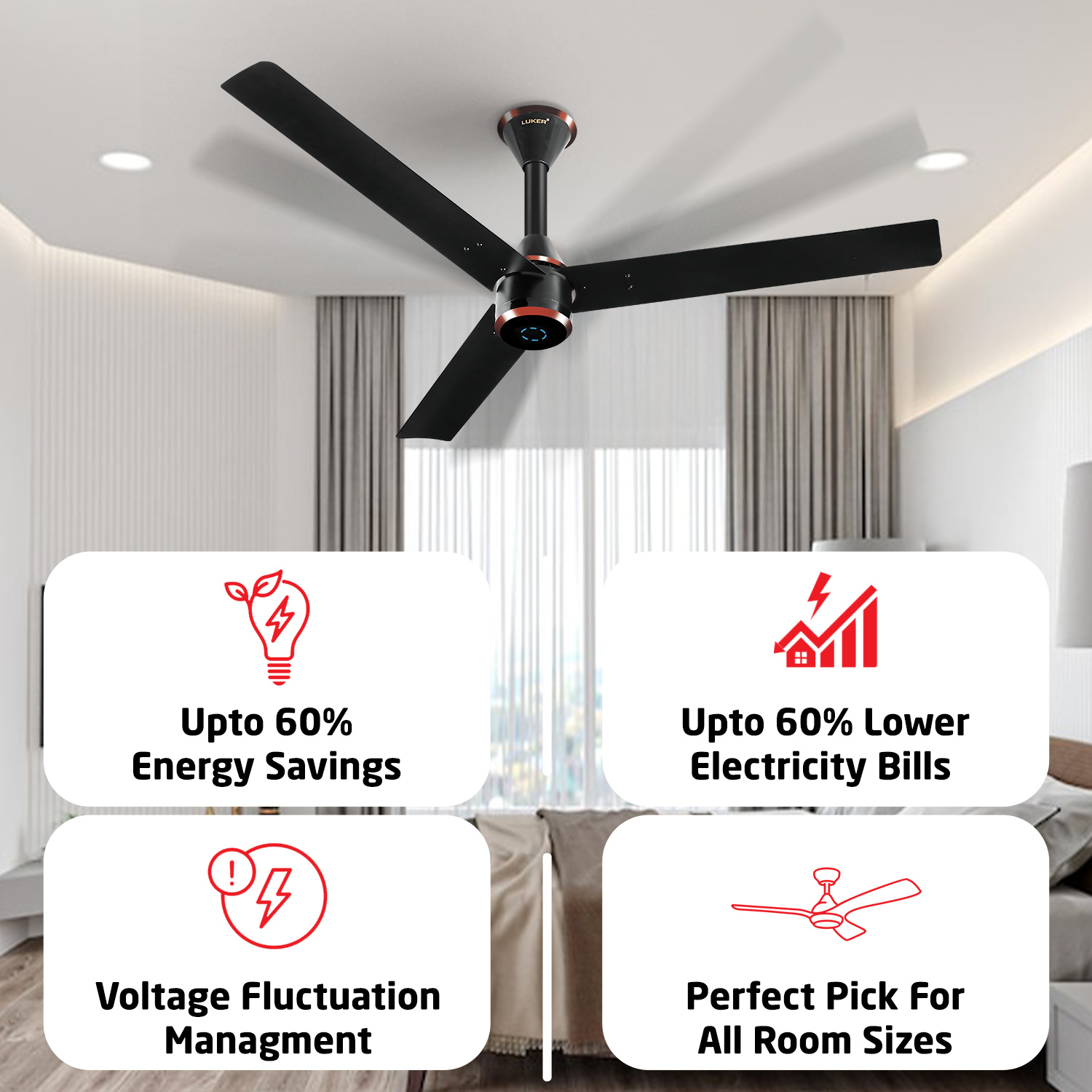 Size Zero Crown Plus BLDC Fan with IR Remote | 3-Year Warranty | 1200 mm | White White Black Copper Finish