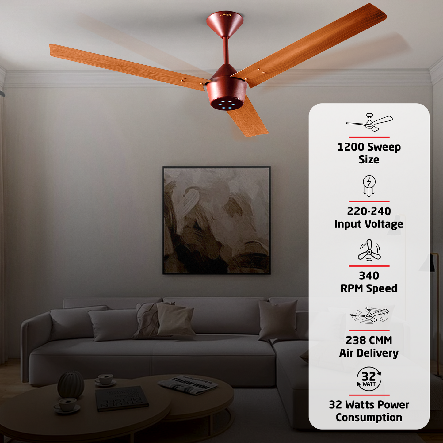 Radial Wood BLDC Ceiling Fan with IR Remote | 3-Year Warranty | 1200 mm