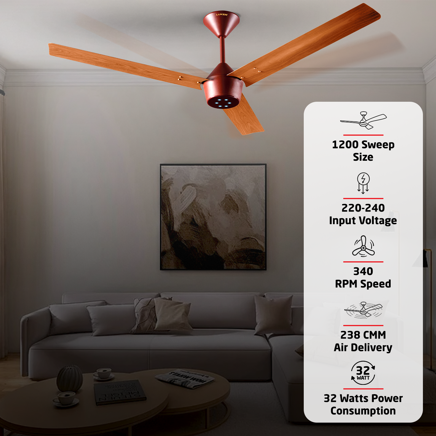 Radial Wood BLDC Ceiling Fan with IR Remote | 3-Year Warranty | 1200 mm