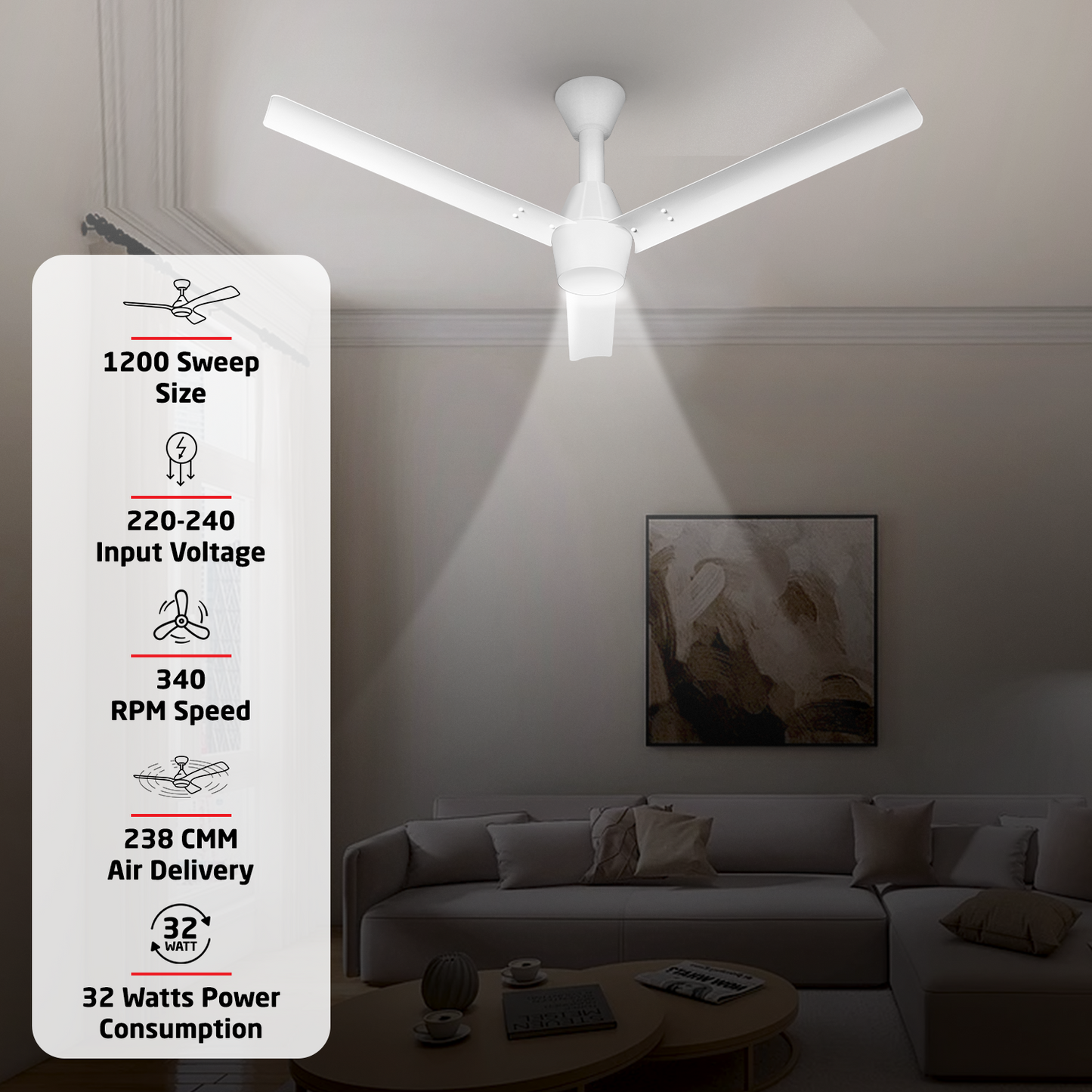 Radial Glow BLDC Ceiling Fan with 3 Mode Underlight | IR Remote | 3-Year Warranty | 1200 mm