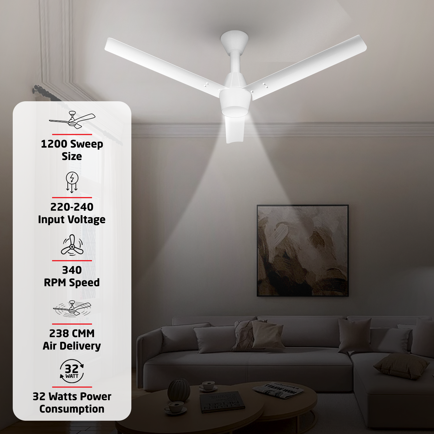 Radial Glow BLDC Ceiling Fan with 3 Mode Underlight | IR Remote | 3-Year Warranty | 1200 mm