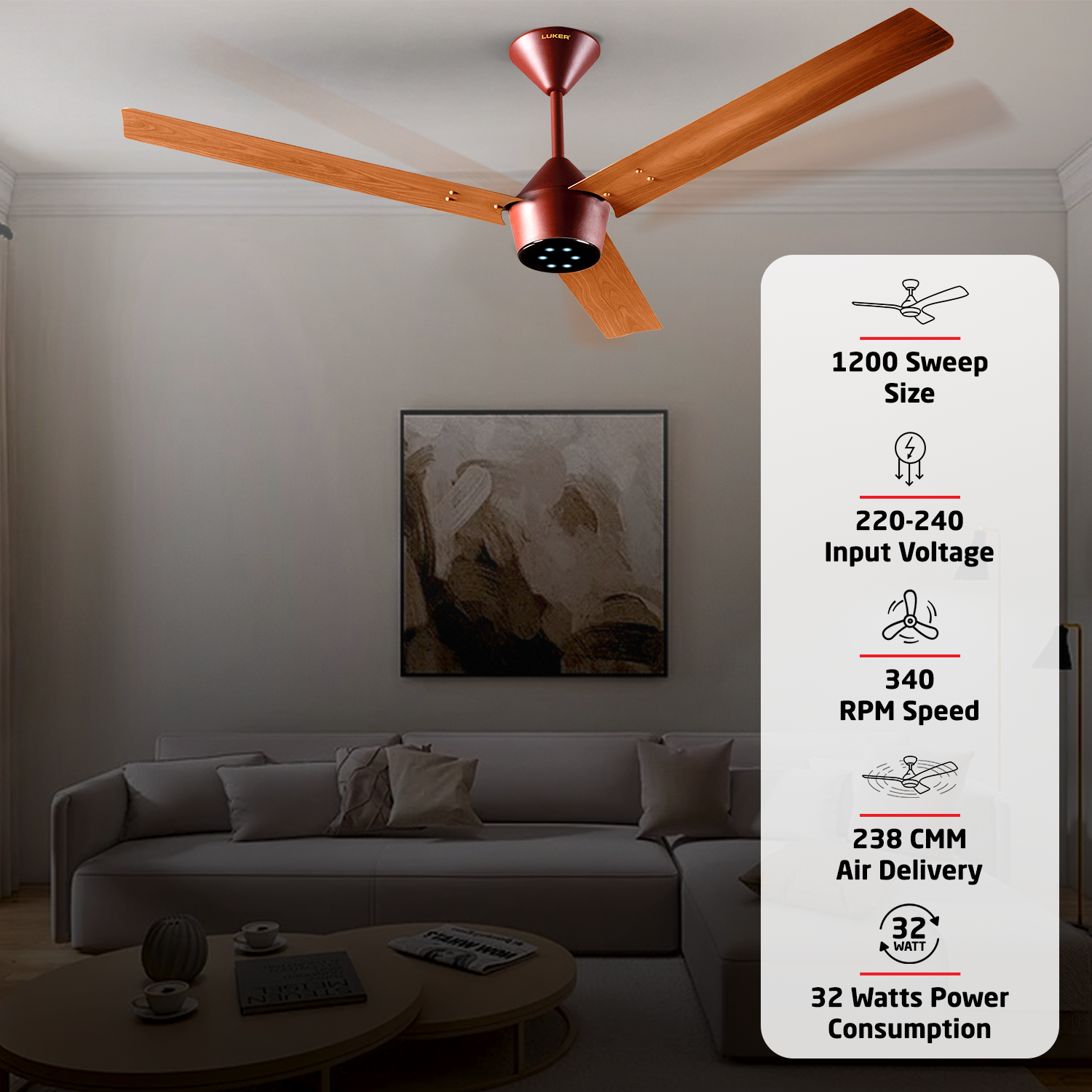 Radial Wood BLDC Ceiling Fan with IR Remote | 3-Year Warranty | 1200 mm