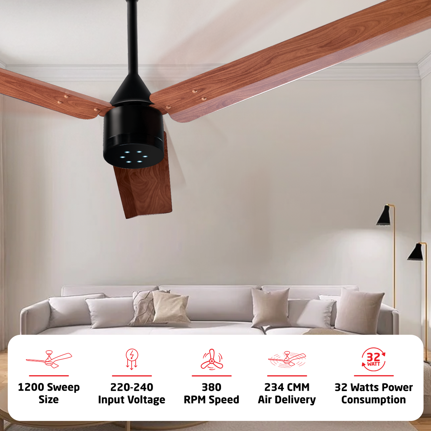 Size Zero Neo Wood BLDC Ceiling Fan with IR Remote | 3-Year Warranty | 1200 mm