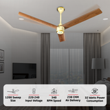Size Zero Crown Wood BLDC Fan with IR Remote | 3-Year Warranty | 1200 mm | White Teakwood White Copper Finish
