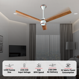 Size Zero Crown Wood BLDC Fan with IR Remote | 3-Year Warranty | 1200 mm | White Teakwood White Copper Finish