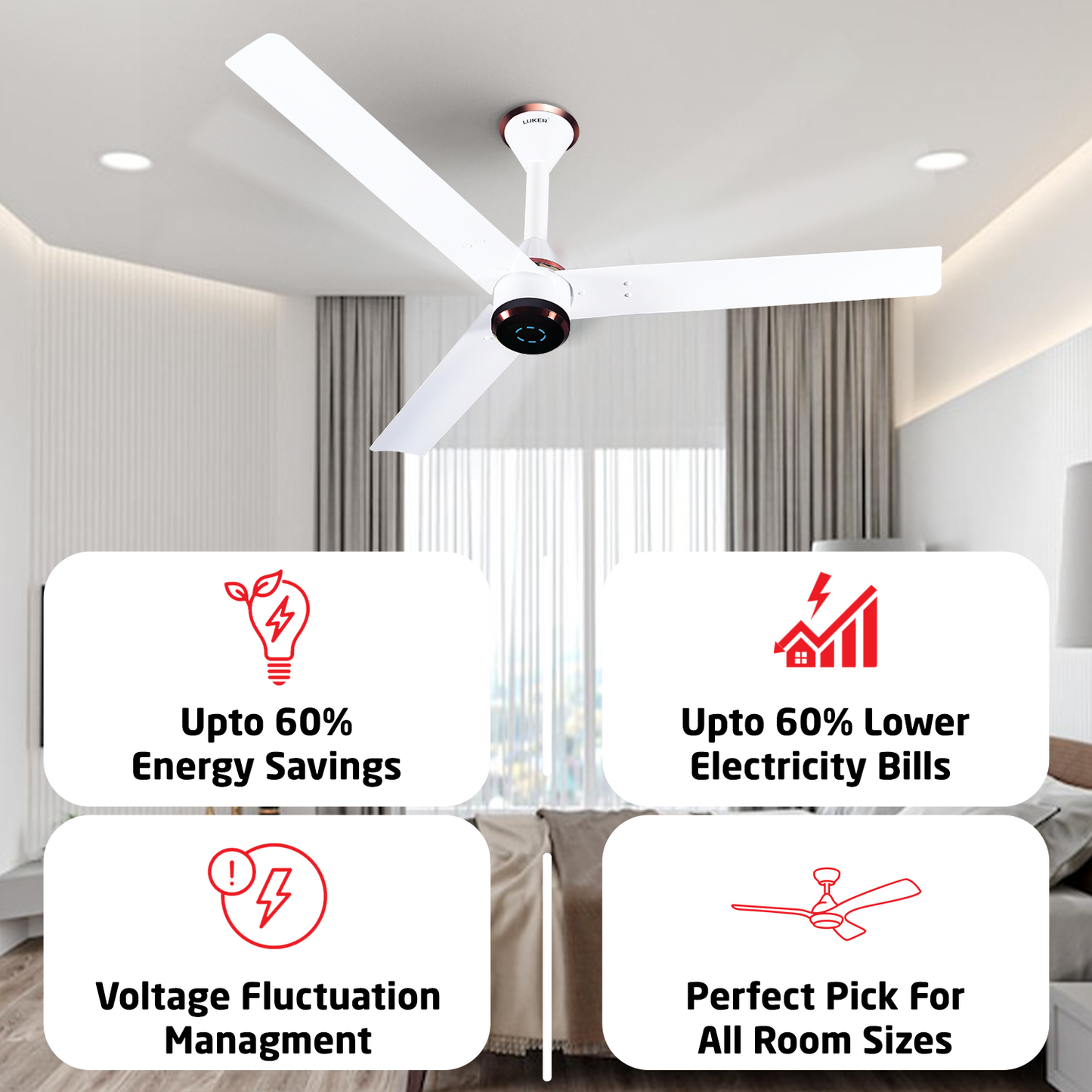 Size Zero Crown Plus BLDC Fan with IR Remote | 3-Year Warranty | 1200 mm | White White Black Copper Finish