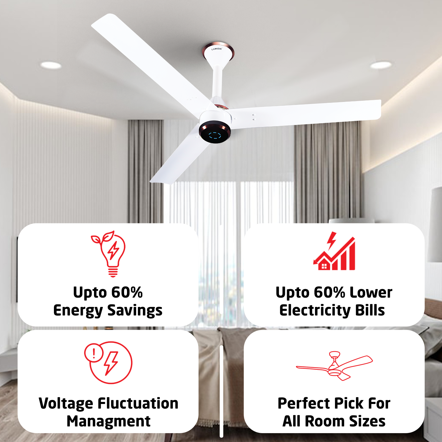 Size Zero Crown Plus BLDC Fan with IR Remote | 3-Year Warranty | 1200 mm | White White Black Copper Finish